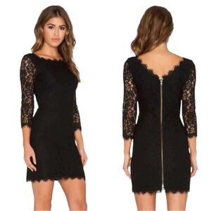 Diane Von Furstenberg Black Lace Long Sleeve Dress